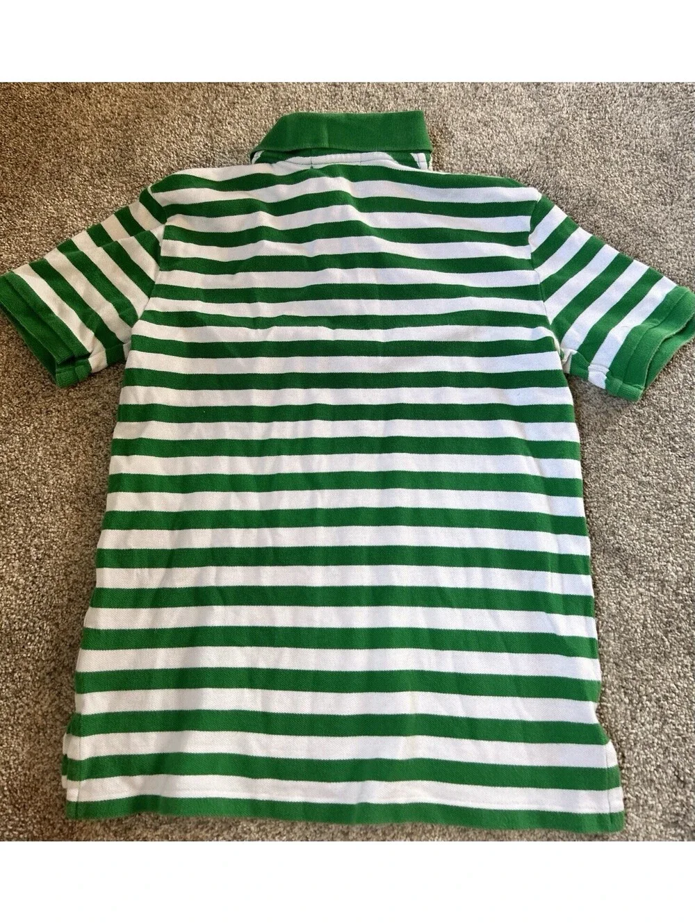 Polo Ralph Lauren Boys 100% Cotton Shirt Sz. L (14-16) Green White Striped Pony
